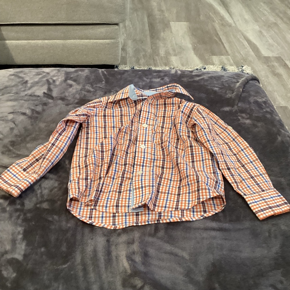 Nautica Kids Orange and Blue Plaid Button Down Shirt
